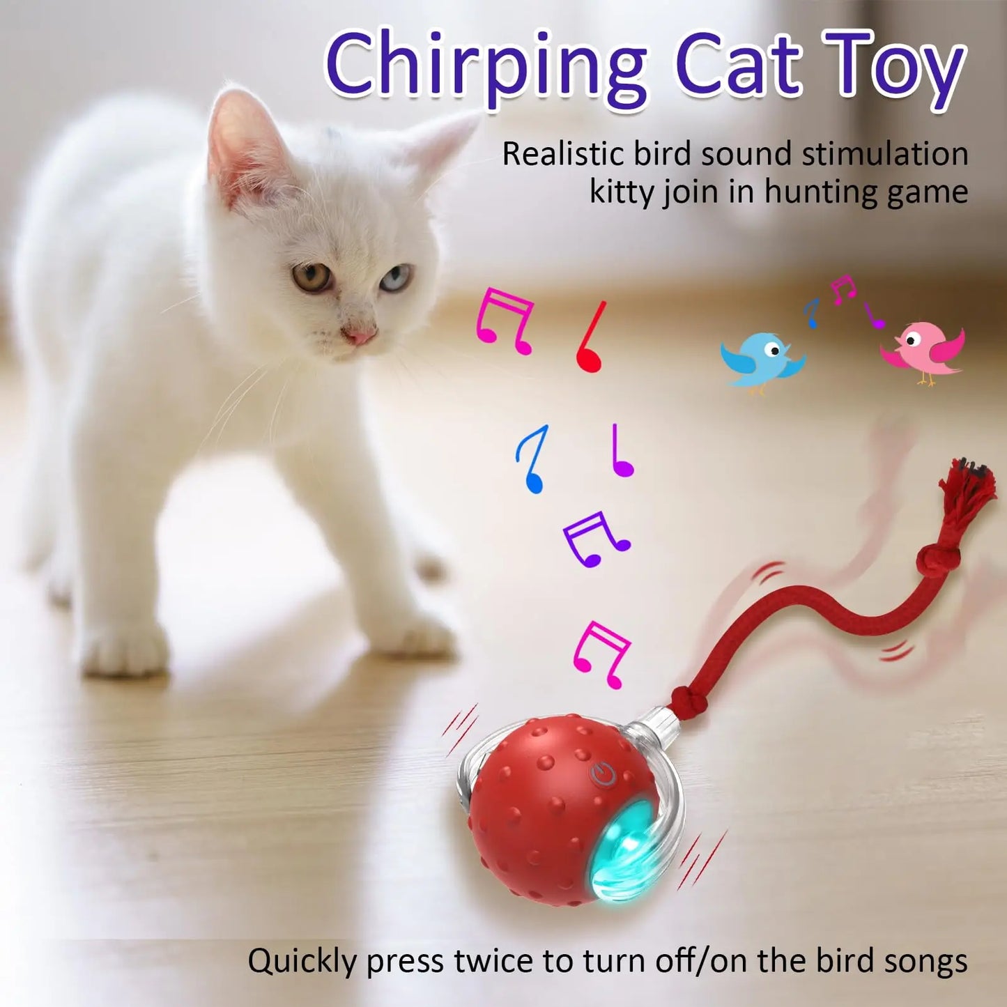 New Cat Rolling Ball Bird Chirping Interactive Cats Toys Motion Sensor Cat Toy Balls Random Rolling Pet Kitten Teaser Long Tail